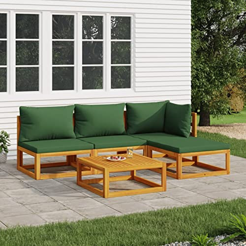 LAPOOH 5-TLG. Garten-Lounge-Set mit Grünen Kissen, Gartenmöbel, Balkonmöbel, Gartenlounge, Terassenmöbel Außen, Gartengarnitur, Loungemöbel Balkon, Massivholz