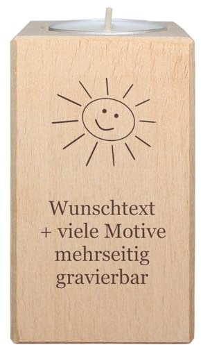 Teelichthalter mit Gravur - Name, Spruch, Motiv - mehrseitg beschriftet, aus Holz, Kerzenständer, Kerzenhalter, individuelle Geschenkidee, inklusive Teelicht – Kerzen
