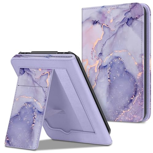 Fintie Hülle für Tolino Vision 4 HD eReader, Kickstand Schutzhülle mit Kartenfach Handschlaufe und Auto Sleep/Wake Funktion, Lila Marmor