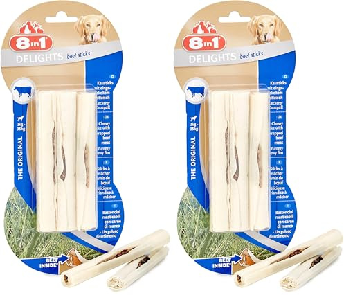 8in1 Delights Beef Sticks - Sticks à Mâcher Garnis de bœuf pour Chien - 3 pièces (Lot de 2)