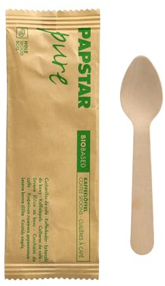 Lot de 500 cuillères à café en bois pur 11 cm emballées individuellement dans un sac en papier