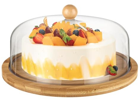 LDXDRU 10 Inch Cake Stand with Dome Lid, Wood Cake Plate with Cover, Wooden Cake Display Stand for Anniversary Birthday Wedding Party