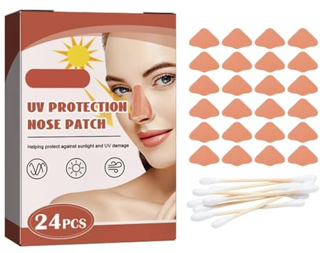 Patch de Protection Solaire pour Nez,Patch Anti-Uv Pour Le Nez,Autocollants de Protection Solaire Nez,Patch de Protection Uv pour Alpinisme Pêche,24 Protège-nez UV/10 coton tiges