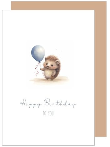 Edition Seidel Premium Geburtstagskarte mit Umschlag aus Kraftpapier. Glückwunschkarte Happy Birthday to you Billet Karte für Frau Mann Mädchen Jungen Kind Tier Igel Luftballon (G3541 SW024)