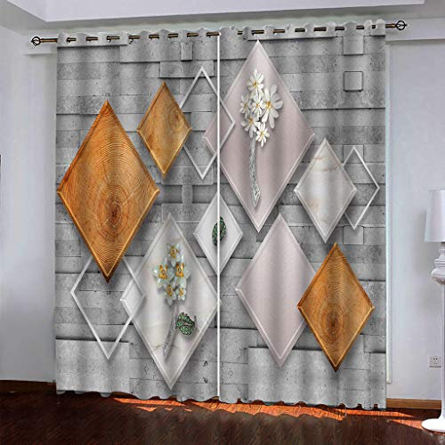 Gardinen Wohnzimmer Kinderzimmer Ösenvorhang Blickdicht Vorhänge 2Er Set 230X234cm (HxB) 3D Quadrat Mit Fester Geometrie Muster Verdunkelungsvorhang Schlafzimmer Fensterdekoration Thermovorhang