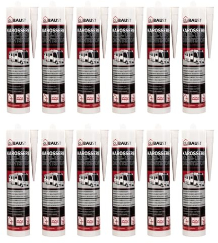 dubaust Adhesivo para carrocería, adhesivo de montaje, sellador para auto, autocaravana, interior + exterior, resistente a los rayos UV, adherencia en todas las superficies, adhesivo para caravana