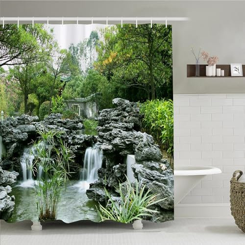 Simpomsy Japanese Shower Curtain Garden Shower Curtain Outdoor Pattern Bathroom Curtain Scenic Shower Curtains Garden Waterproof Polyester Fabric Outdoor Curtain With 12 Hooks 180x180cm