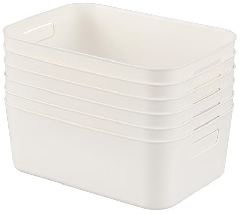Tstorage 6 Packs Cupboard Storage Boxes, White Plastic Storage Baskets for Kitchen, Cupboard, Office, Bathroom