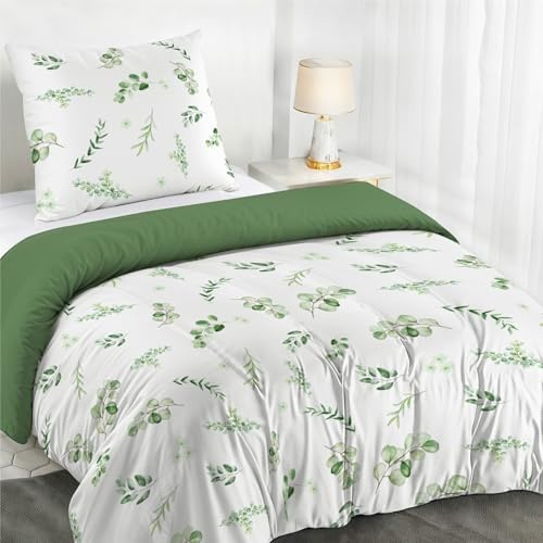 Dreamzie - Bettwäsche 140x200 cm mit 1 Kissenbezug 65x65 cm - Motiv | Botanic Salbeigrün · Bettbezug · Ultraweiche Mikrofaser · Wendbar · 2 Teile · Reißverschluss · OEKO-TEX · Pflegeleicht