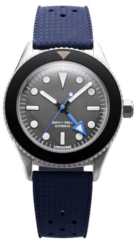Undone Basecamp Explorer Automatik Titan Schwarz Blau Silikon Grau Herrenuhr, grau, Armband