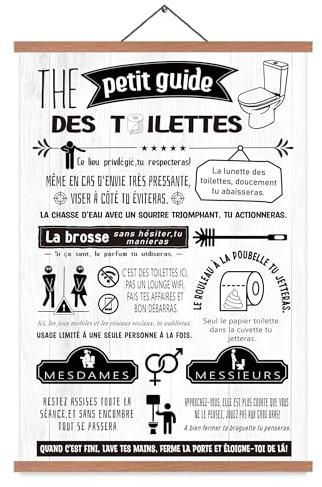 Tableau Déco Toilette, Guide Des Toilettes, Drôle Déco WC, Affiche À Suspendre Avec Porte-Affiche En Teck, Cadeaux Créatifs, DIN A2 (60 x 40 cm)