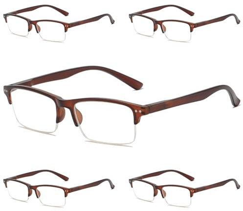 Lanomi 5 Pack Halbrahmen Lesebrille Blaulichtfilter Herren Damen Schmal Halbrand Lesehilfe Rechteck Kunststoffe Sehhilfe Brille mit Federscharnier 5 Stück Braun Lesebrillen 2.5