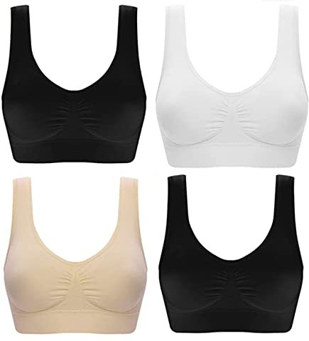 Marielle 4 Pack Padded Super Comfort Bra, Thick Double Material Women's Sleep Bras, Sports Bra, Premium Quality, Seamless, No Wires! - 4 Pack Black - XXXXX Large