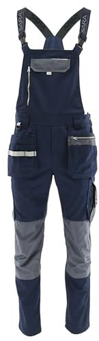SARA WORKWEAR Latzhose Herren Lang mit Knietaschen - Strapazierfähige Arbeitshose - Arbeitshosen Männer mit Reflektierenden Elementen Gr.46-64