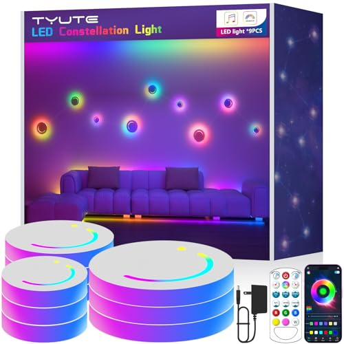 Tyute Smart Wall Light, 9-Piece LED DIY Constellation Light, Led Strip Lights, RGB Color Changing, App & Remote Control, Music Sync, Ambient Lighting for Bedroom, Living Room, Gaming, and Home Decor