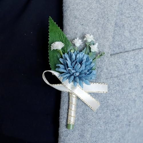 Ansteckblume für Hochzeiten, Knopflöcher, Gänseblümchen, Bräutigam, Trauzeugen, Mann, Boutineer, Blumen, Ansteckblume für Heimkehr, Abschlussball, Party, Anzugdekoration (2, Dunstblau)