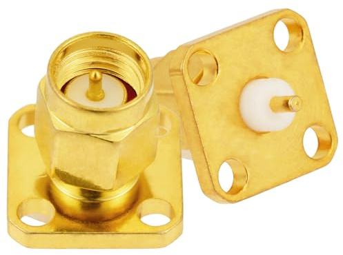 Vecys 2 Pezzi SMA Maschio 4 Fori Flangia Adattatore per Montaggio a Pannello 50 Ohm SMA Maschio 4 Fori Flangia Montaggio su Telaio Connettore a Saldare per Antenna Radio Cavo Coassiale