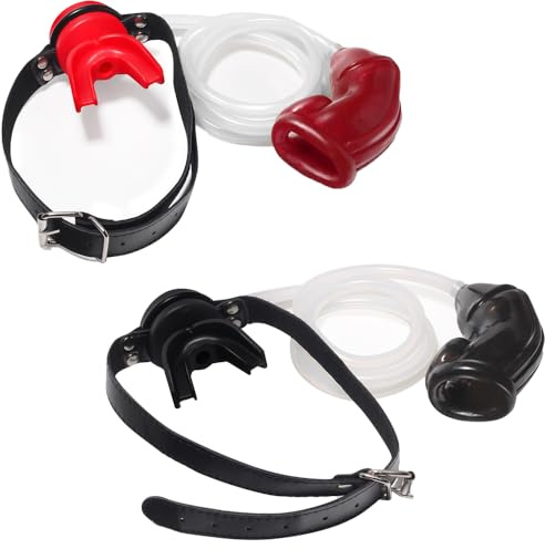 RTNPKLA BDSM Silicone Urinoir Piss Entonnoir Bouche Ouverte Ball Gag avec Pénis Manches Gode Piss Entonnoir Gay Oral Sex Gag BDSM Bondage Sex Toys for Femmes Hommes Couples(Rot)