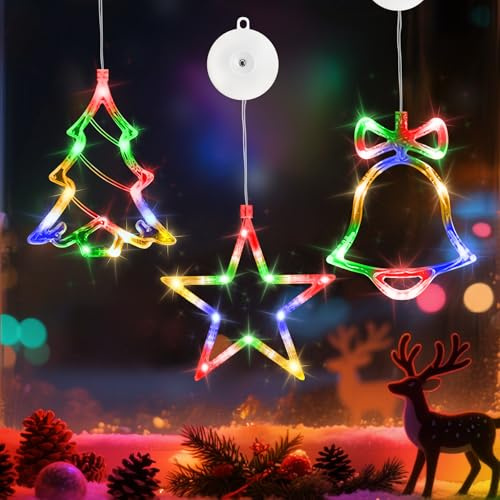 sylvwin Estrellas LED decorativas navideñas para ventanas, 3 unidades, 10 LED, decoración navideña para interiores, con temporizador, luces RGB para ventanas, decoración de Navidad, balcón, fiesta