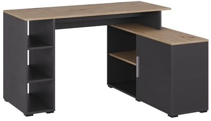 Vicco Eckschreibtisch Rudy, Anthrazit/Artisan, 135 x 110 cm | mit Regalen, für flexible Arbeitsplatzgestaltung und Stauraumnutzung
