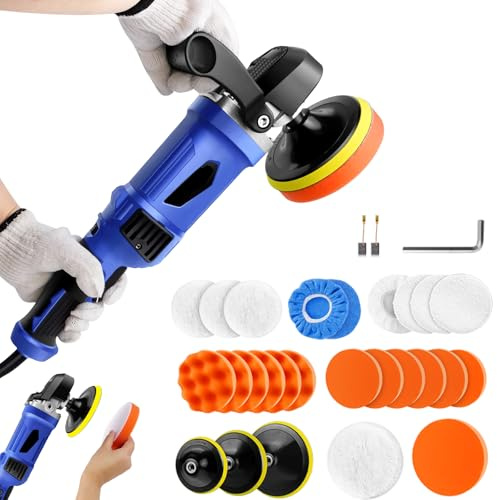 1400W Electric Car Polisher Machine,800-3500 RPM Car Polishers and Buffers, Rotary Polishing Machine Kit with Handle,Buffing Polish Pad, 6 Variable Speed, for Auto, Vans, Carav Sanding Polishing, Blue