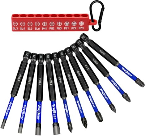 WojBear 10Pcs Magnetic Impact Driver Bits, 90 mm Long Magnetic Pozidriv Screwdriver Bits, SL3 SL4 SL5 SL6 PZ1 PZ2 PZ3 PH1 PH2 PH3