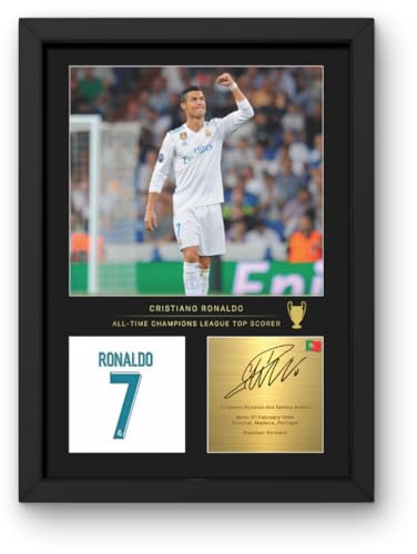 Win FC Cristiano Ronaldo Gerahmtes Foto, A4, Reproduzierte digitale Signatur, Geschenk für Real Madrid Fans
