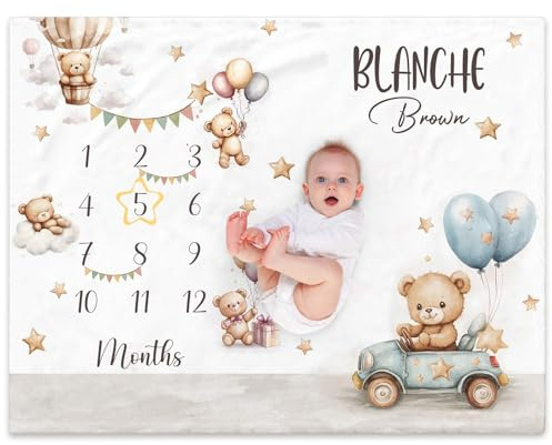 NIBESSER Personalisierte Baby Meilenstein Decke Monatsdecke Kinder Kuscheldecke Flauschige Babydecke Neugeborenen Geschenk Kuscheldecke