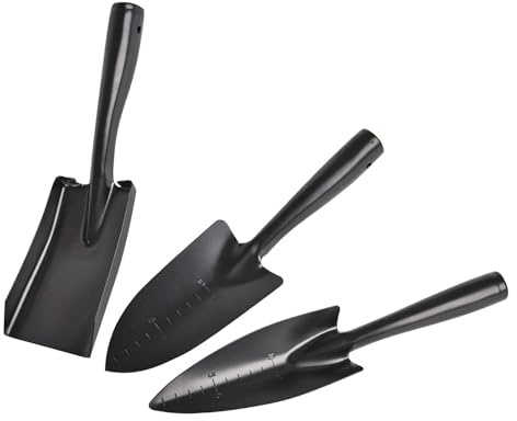 SHINEOFI Set 3 Pezzi Cazzuole da Giardino in Acciaio Manganese con Scala di Misurazione, Pala Portatile per Fioristi e Piante Grasse, Utensili Manuali Compatti per Giardinaggio All’aperto