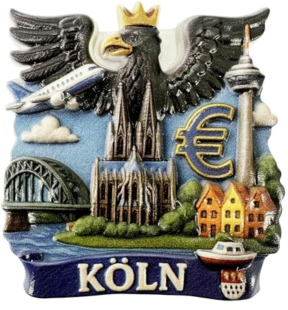 Kühlschrankmagnet Souvenir 3D Stadtmotiv mit Skyline, Wahrzeichen & Sehenswürdigkeiten, Adler Motiv – Reiseandenken, Mitbringsel & Geschenkidee aus Deutschland – Köln
