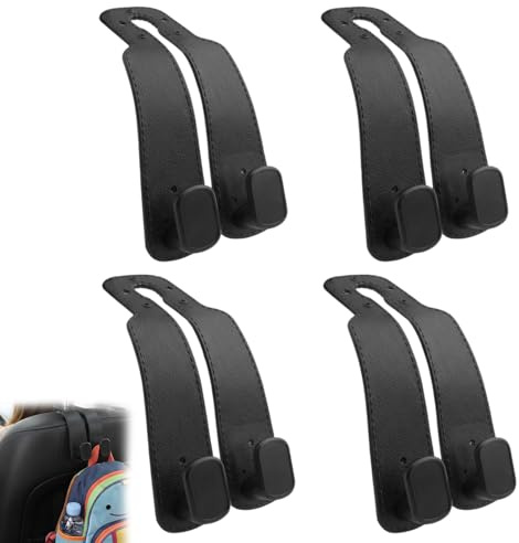 Taschenhalter Auto 4 Stück Schwarz, Multifunktions-Kopfstützenhaken Mit Halter Fürs Handy, Universal Autositzhaken Für Taschen & Einkaufstüten, Für Familienausflüge, Einkäufe Und Reisen
