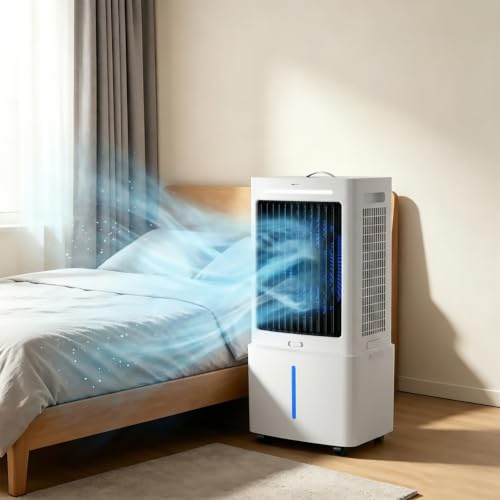 Portable Air Conditioners, Portable Air Cooler Fan, 3-in-1 Evaporative Cooling with 12L Tank & Ice Packs, 35dB Quiet, 120°Oscillation, for Home Office Bedroom, Pet-Friendly & Energy Saving