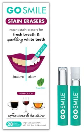 GO Smile Teeth Whitening Stain Erasers, (28 Single-use, applicators), On-The-Go Instant Teeth Cleaning, removes Coffee, red Wine and Tea Residue from Teeth Before Stains Set in, Mint Flavored