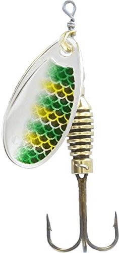 Rublex - Pack de 5 Cucharillas de Pesca Celta-3 GFS | Cebo Artificial de Pesca con Sistema Quita-Vueltas y Anzuelo Fácilmente Intercambiable, Color GFS Plata Verde Amarillo, 5gr