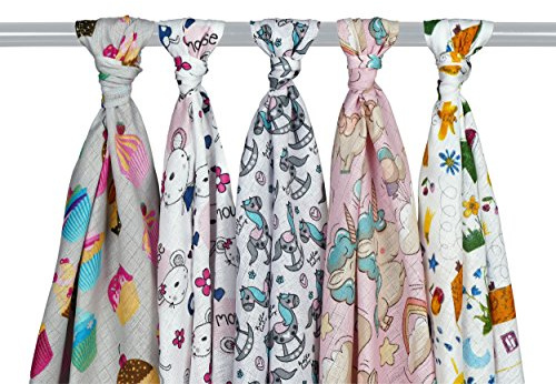 Mullwindel/Spucktücher/Stoffwindeln, 5er Pack, bunt, 80x80 cm, 100% Baumwolle, doppelt gewebt, zertifizierte Herstellung (Mädchen 1)