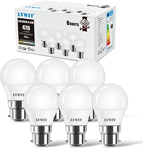LVWIT B22 LED ersetzt 40W Glühlampen (6-er Pack), Warmweiß 2700K, 5W G45 LED Leuchtmittel, 470lm, matt