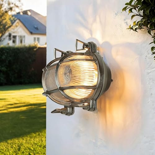 Außenwandleuchte Glas Messing massiv IP64 rostfreie Schiffslampe Außen Haus Haustür Terrasse