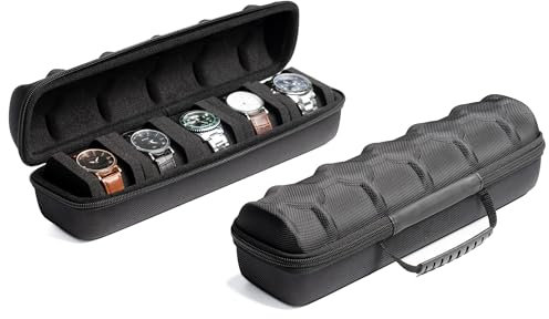 AUKURA Hartes Uhren-Reiseetui, 5 Fächer, Aufbewahrung und Organizer für Damen und Herren, mit Anti-Bewegungs-Uhrenkissen