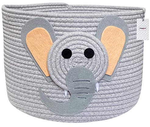 Inwagui Kinder Aufbewahrungskorb Elefant Baumwollseil Korb Groß Spielzeugkorb Baby Geflochtene Wäschekorb mit Griff Kinderzimmer Dekorative Korb, Hellgrau