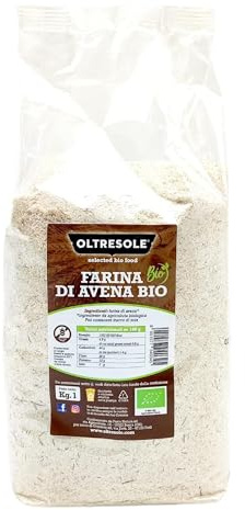 Oltresole | Farina di Avena Integrale Biologica | 1 kg | Farina Integrale Macinata a Pietra Senza Glutine | Ricca di Proteine e Fibre | Senza Aromi Artificiali