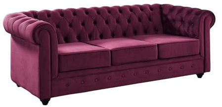 Venta-Unica - Sof√° de 3 plazas Chesterfield - Terciopelo Ciruela