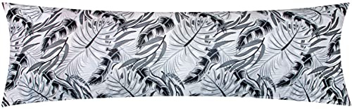 Renforcé Seitenschläferkissen Bezug 40x145 Blätter Grau Schwarz (KY-650/1) | 100% Baumwolle, 40x145cm - Kissenbezug, Reißverschluss