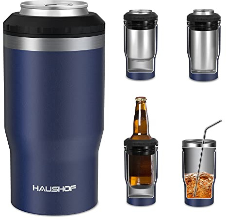 HAUSHOF 12 oz Can Cooler, 4 in 1 Insulated Stainless Steel Can Insulator, Fits for 12 oz Standard Can|12 oz Slim Can|12 oz Beer Bottle, Perfect for Camping, Beach, Picnic