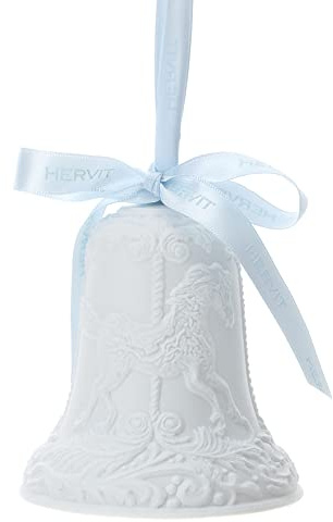 Hervit Campana con Fiocco in Porcellana Bianca Biscuit Baby Idea bomboniera 10cm