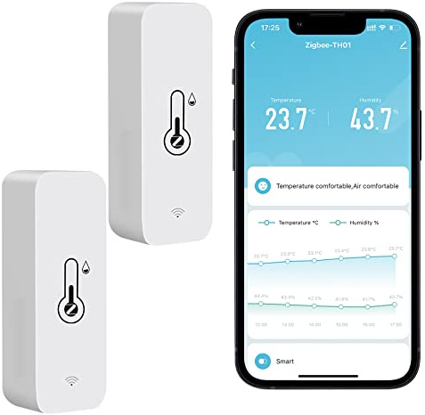 Comboss Zigbee Temperatur- und Feuchtigkeitssensor, drahtloser Innen- und Außentemperatur- und Feuchtigkeitssensor mit Remote-Anwendungsbenachrichtigungen und kompatibel mit der Tuya-App (2 Stück)
