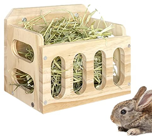 Häschen-Heu-Futterhäuschen - Holz Heuraufe für Meerschweinchen,Hasen-, Hasen- und Meerschweinchen-Heu-Futterkorb-Futterspender, Kleintier-Haustierbedarf Fowybe