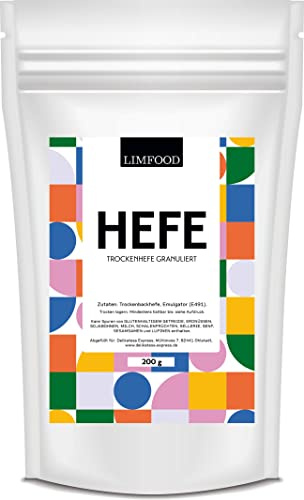 Limfood | 200g Trockenhefe, Hefe zum backen von Brot, Brotteig, Kuchen, Pizza, Stollen, Hefezopf, Backhefe, bestens dosierbar für luftigen Hefeteig