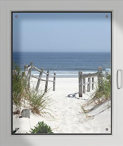 Wallario Lichtschutzbild, Dekorativer Sichtschutz Sonnenschutz 76 x 93 cm mit Motiv: Blick auf Strand - Verdunklungsrollo ohne Bohren