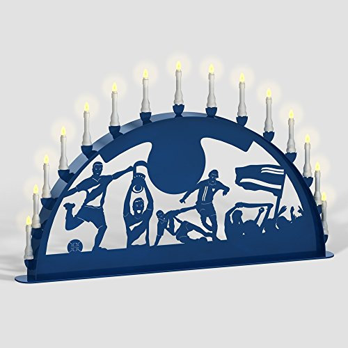Außenschwibbogen Schwibbogen Lichterbogen 15 flammig/Metall - Motiv: Fußball (RAL 5002 ultramarinblau blau, 1 Meter)