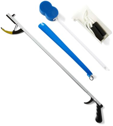 Medline Economy Hip Kit, Mobility Aids Ideal for Hip Surgery Recovery, 4-Pieces, 32 Grabber Reacher, Shoehorn, Sock-Aid, and Contoured Bath Sponge